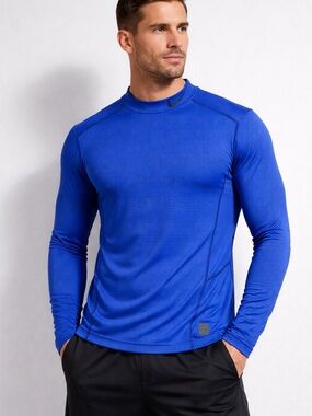 Nike PRO Men's Fitted Dri-Fit Royal Blue Mock Neck Long Sleeve Shirt Size XL